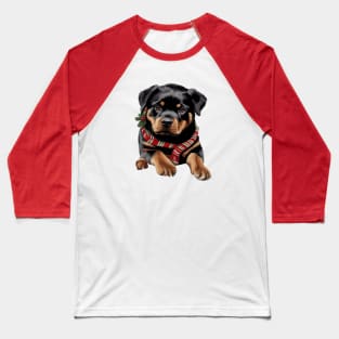 Xmas Rottweiler Dog Christmas Wearing A Scarf Baseball T-Shirt